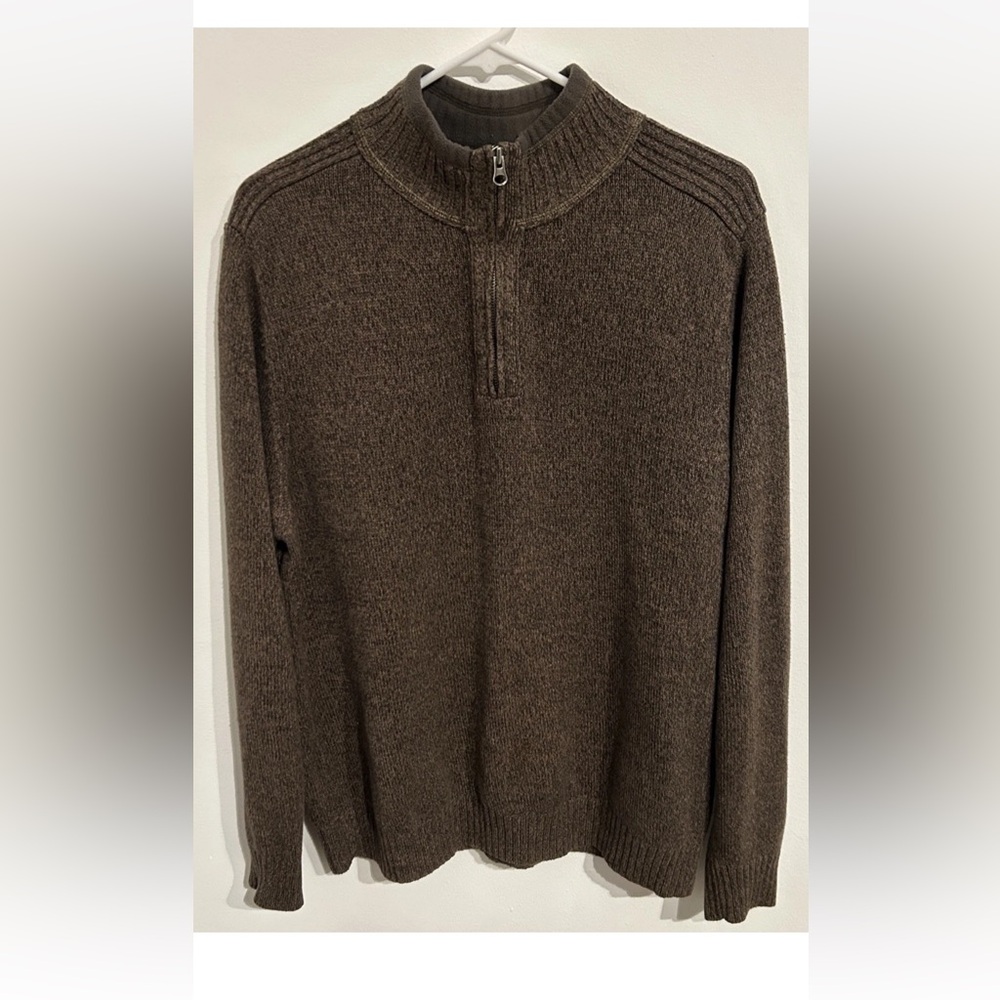 Dockers Men’s Size L Brown Quarter Zip Pullover Sweater 100% Cotton Mock Neck